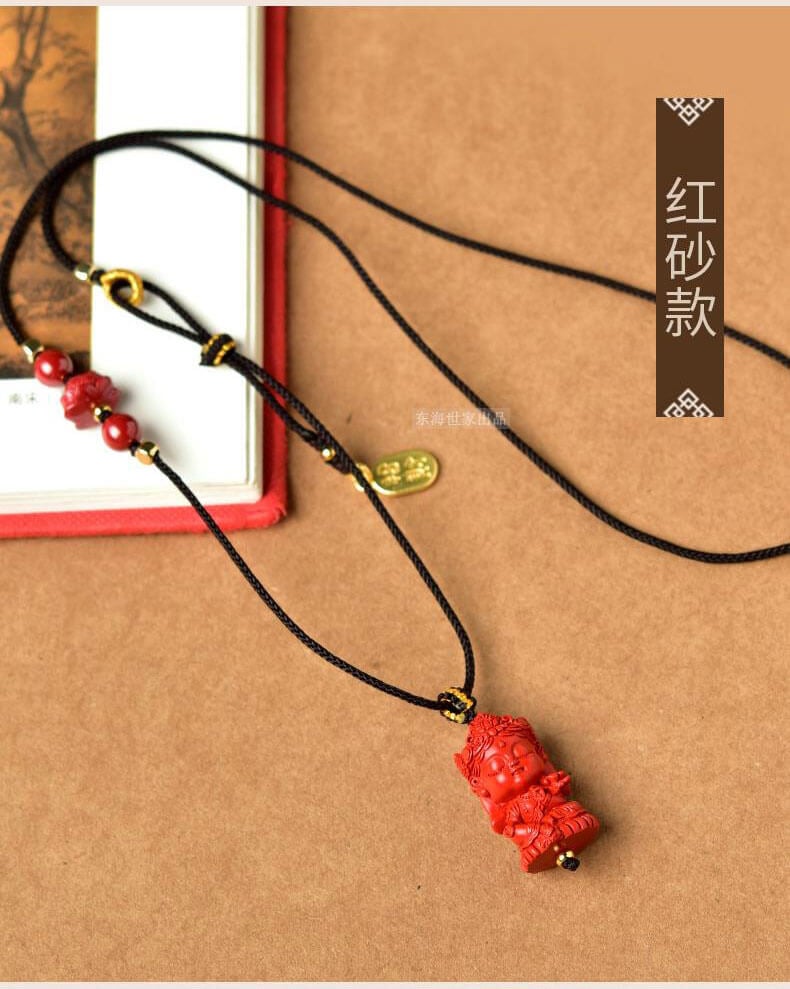 Everlasting Life - Cinnabar Amulet with Green Tara Necklace