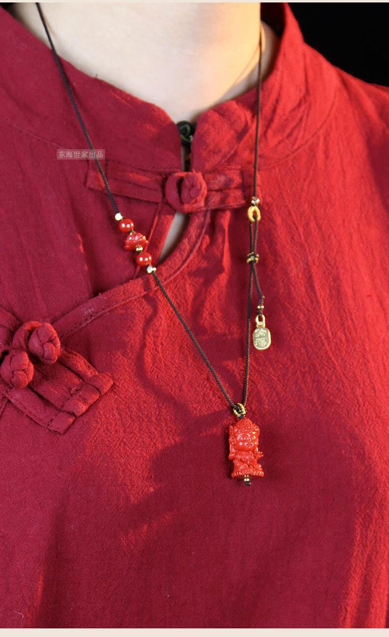 Everlasting Life - Cinnabar Amulet with Green Tara Necklace