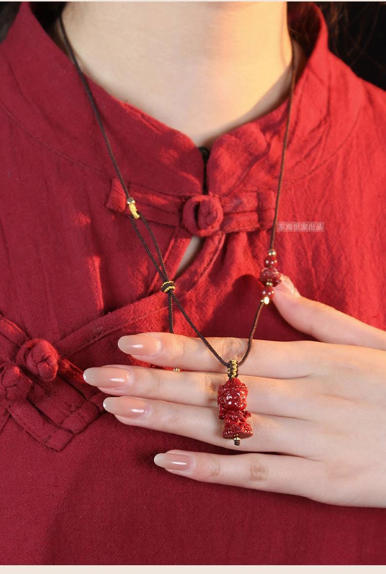 Everlasting Life - Cinnabar Amulet with Green Tara Necklace