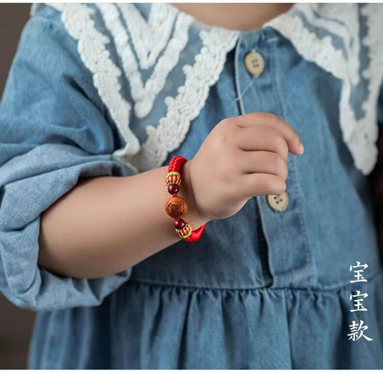 《Baby's Peace》Cinnabar Peach Wood Chinese Zodiac Red String Bracelet