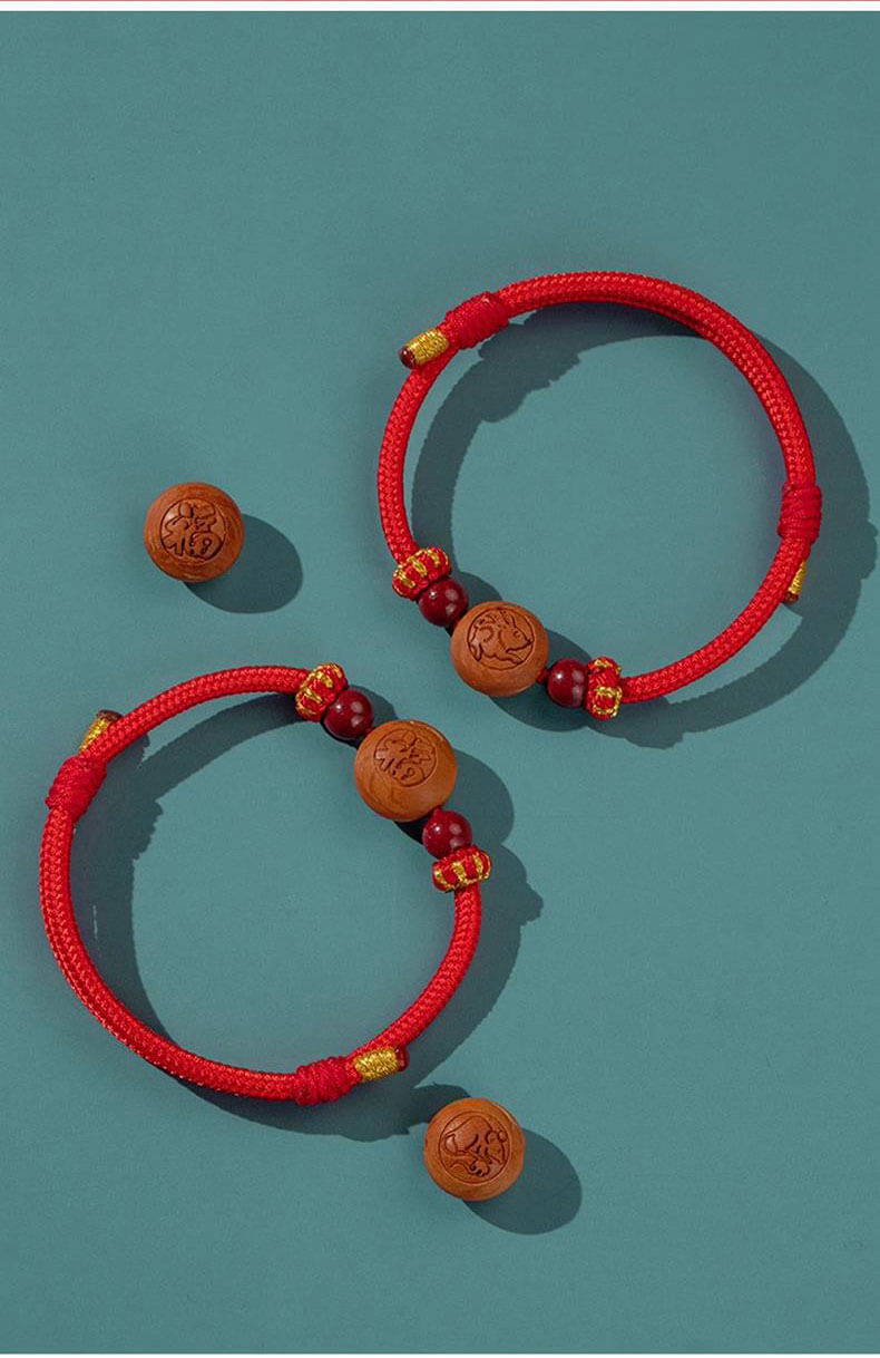 《Baby's Peace》Cinnabar Peach Wood Chinese Zodiac Red String Bracelet