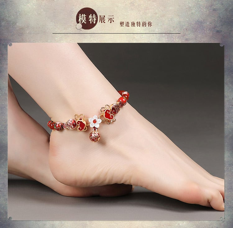 《Lucky Koi》 Cloud Bell Vintage National Style Red Anklet