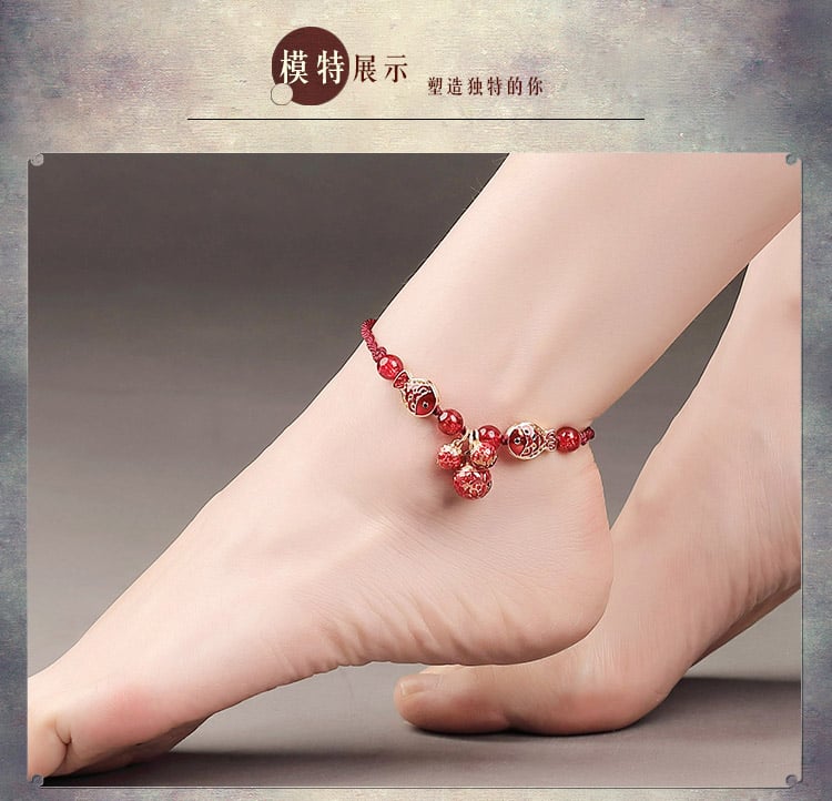 《Joyous Fish Swimming》 Cloisonné Bell Lucky Koi Anklet 