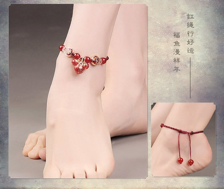 《Joyous Fish Swimming》 Cloisonné Bell Lucky Koi Anklet 