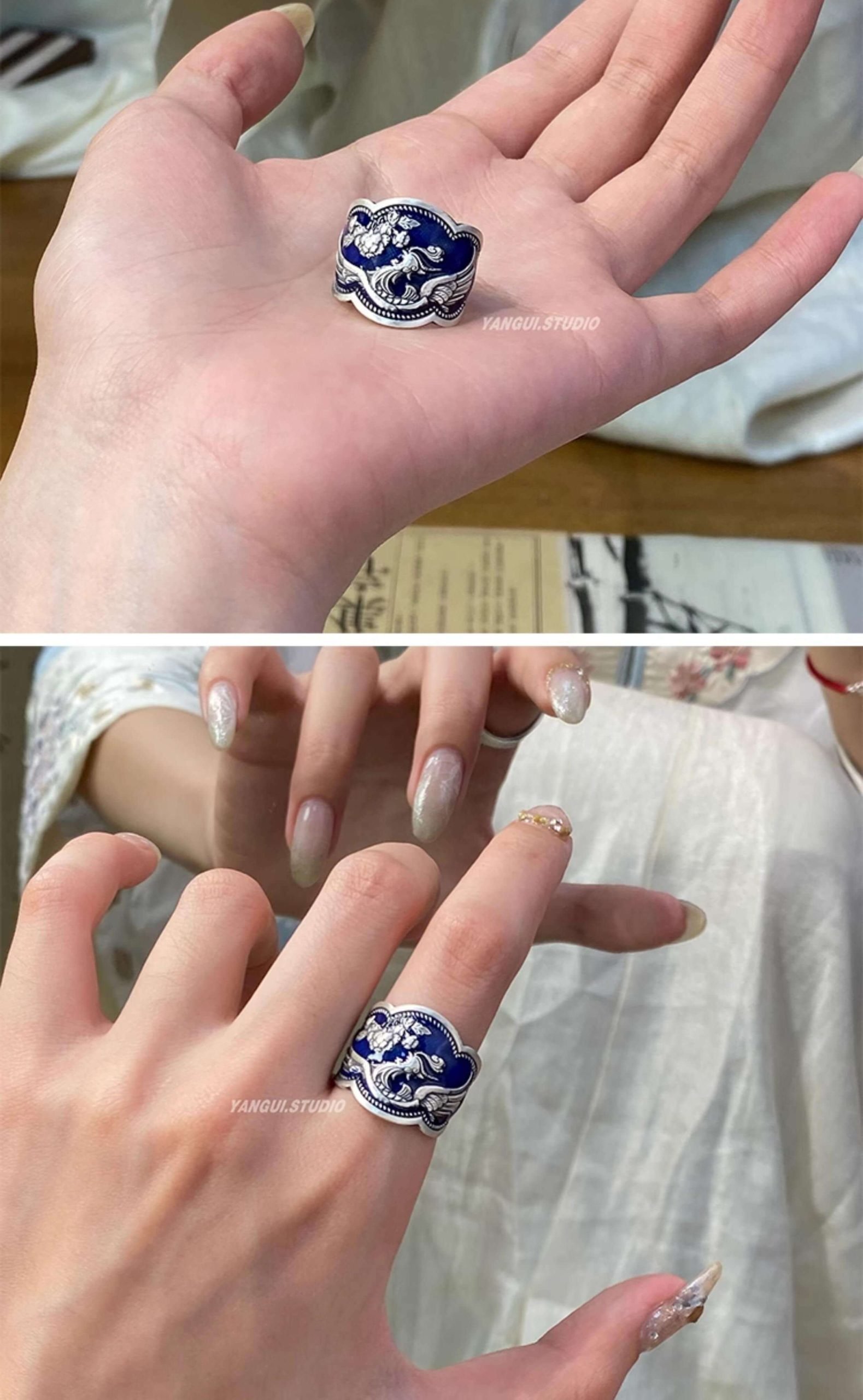 《Lan Fengyi》 999 silver Chinese style handmade enamel ring