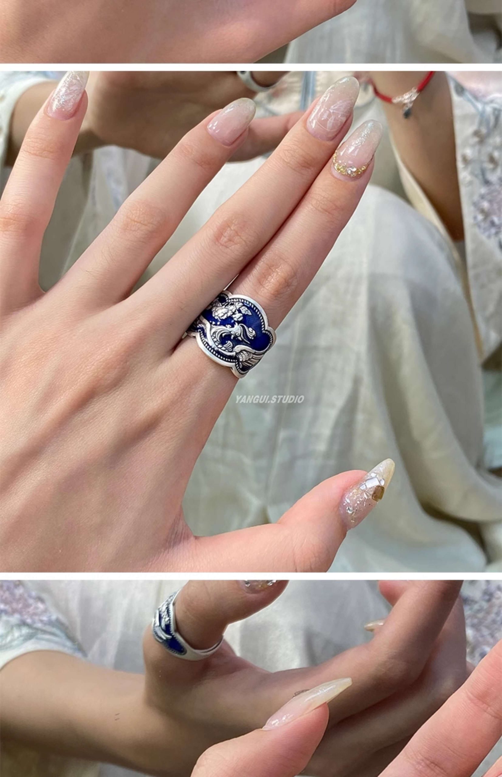 《Lan Fengyi》 999 silver Chinese style handmade enamel ring