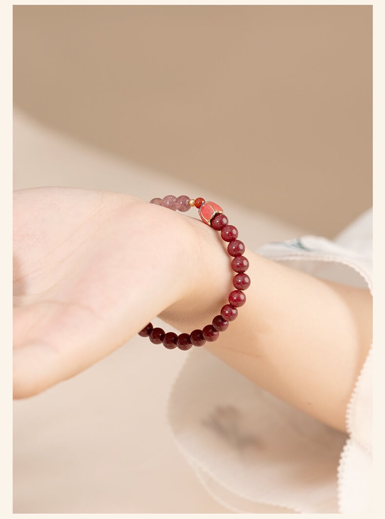 《Happy Flowers Bloom》 Natural Cinnabar Peach Blossom Strawberry Crystal Beaded Bracelet