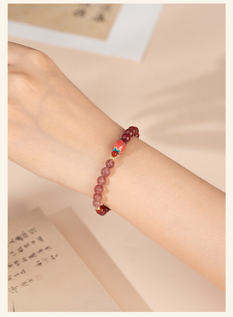 《Happy Flowers Bloom》 Natural Cinnabar Peach Blossom Strawberry Crystal Beaded Bracelet