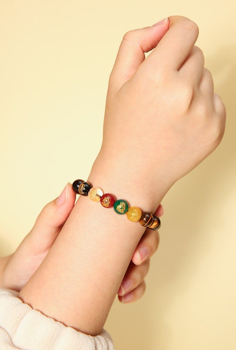 《Five-Way God of Wealth》 Tiger Eye Stone Lucky Bracelet for Men and Women