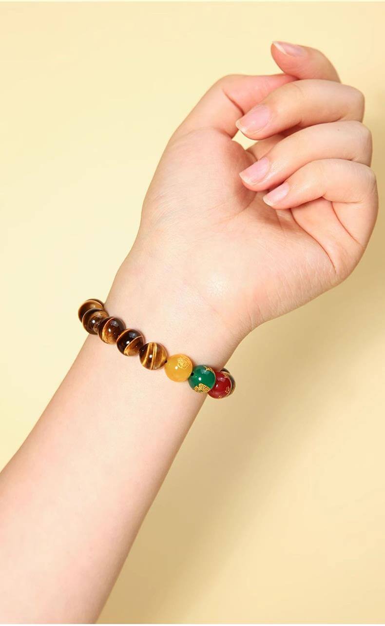 《Five-Way God of Wealth》 Tiger Eye Stone Lucky Bracelet for Men and Women