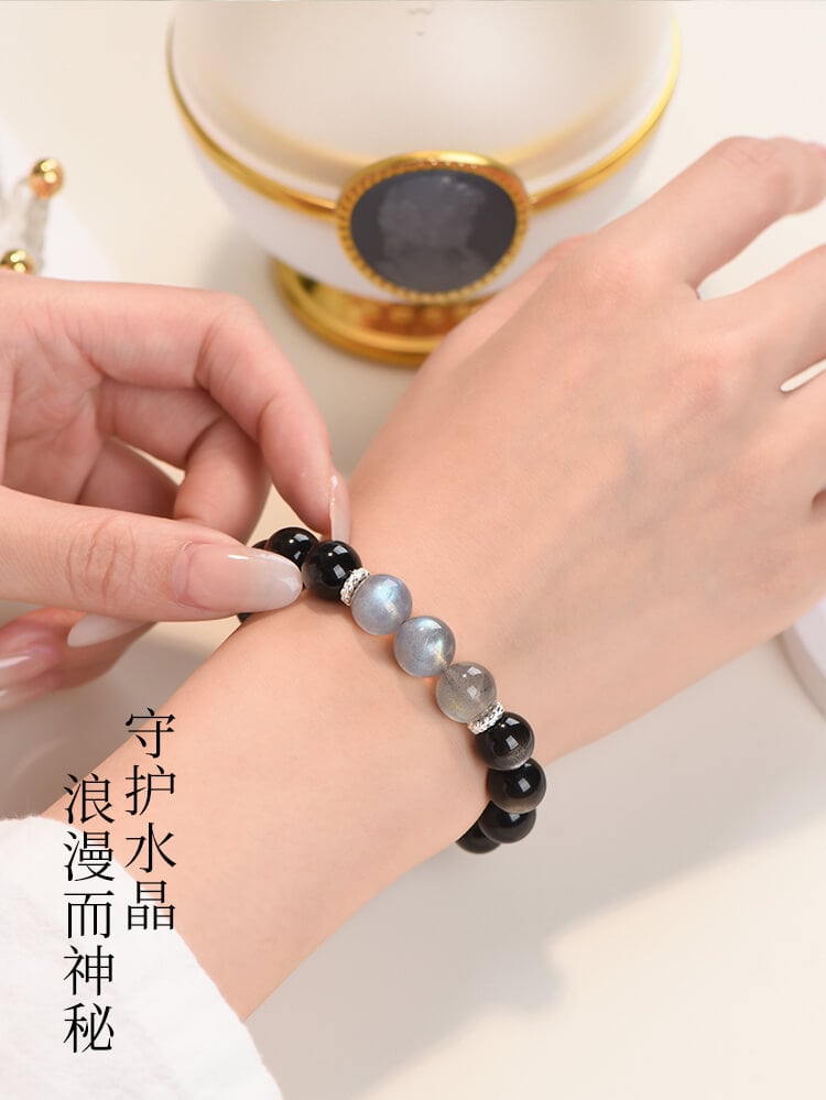 《Anchor of the Dark Night》 Gray Moonlight Obsidian Bracelet for Men and Women