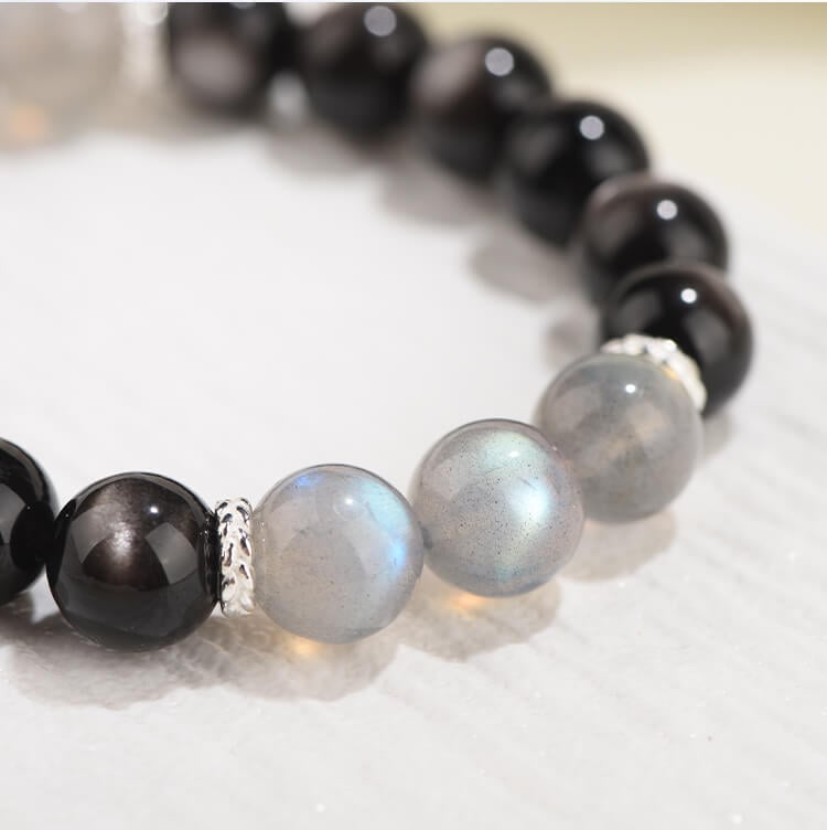 《Anchor of the Dark Night》 Gray Moonlight Obsidian Bracelet for Men and Women