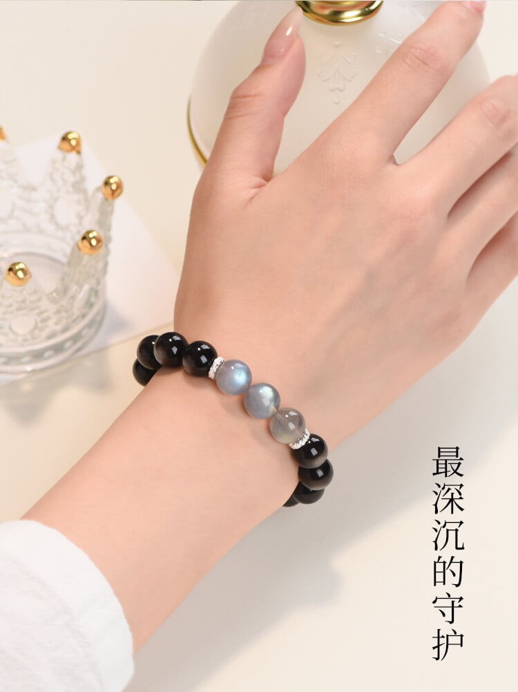 《Anchor of the Dark Night》 Gray Moonlight Obsidian Bracelet for Men and Women