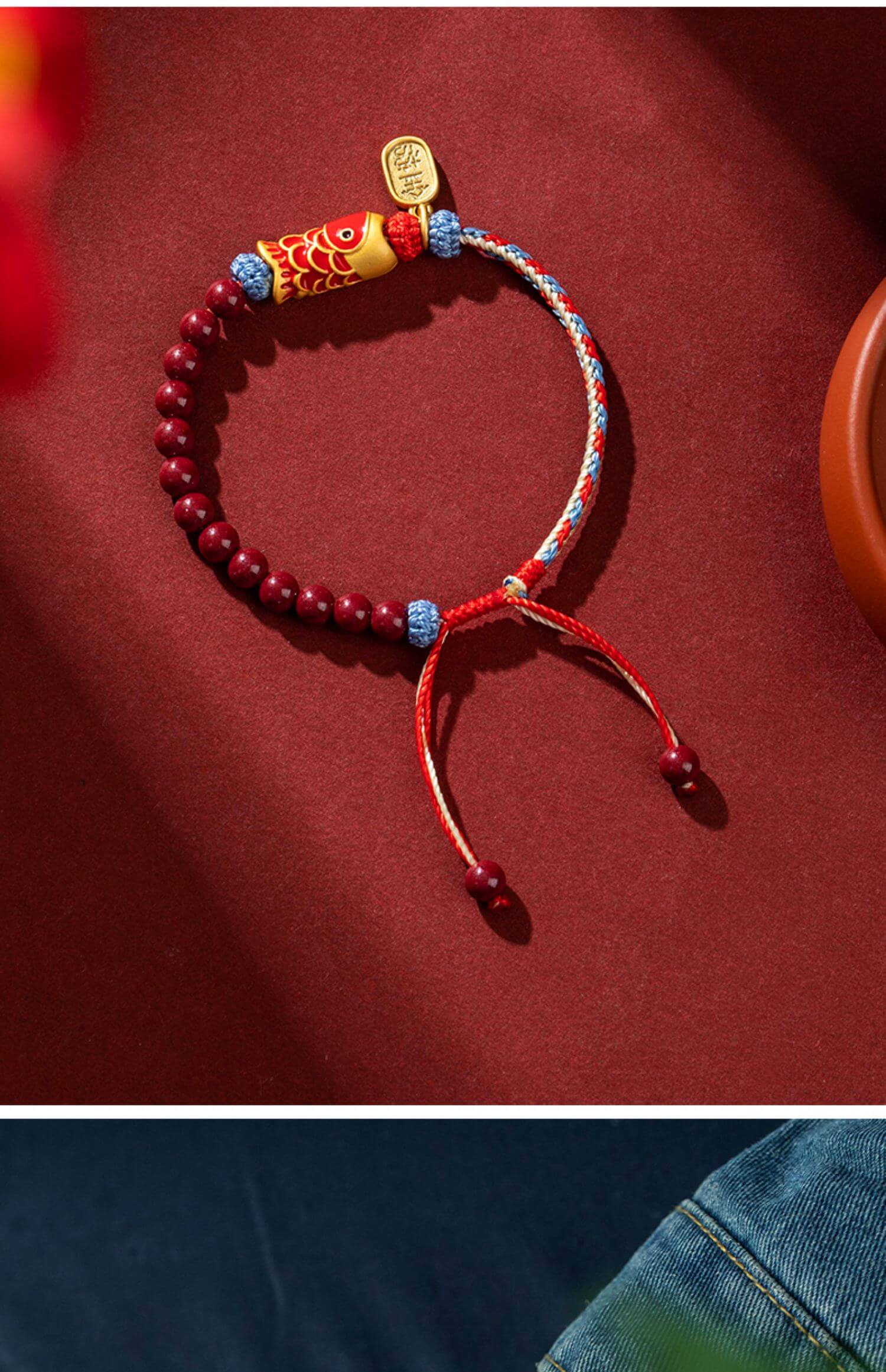 《Koi Accompanying》 Cinnabar comes ashore koi braided bracelet