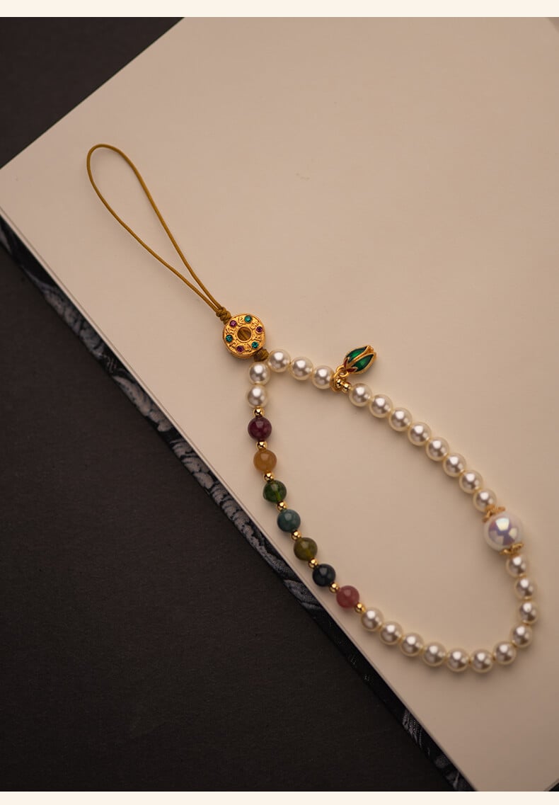 The apple of your eye ~ natural tourmaline pearl mobile phone chain