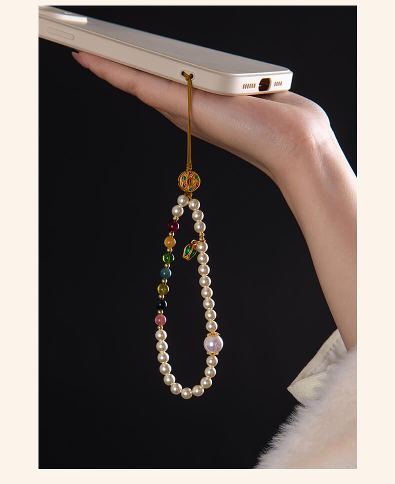 The apple of your eye ~ natural tourmaline pearl mobile phone chain