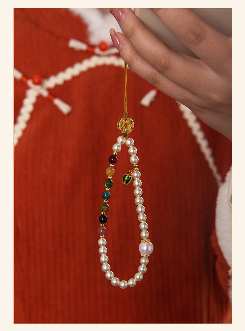 The apple of your eye ~ natural tourmaline pearl mobile phone chain