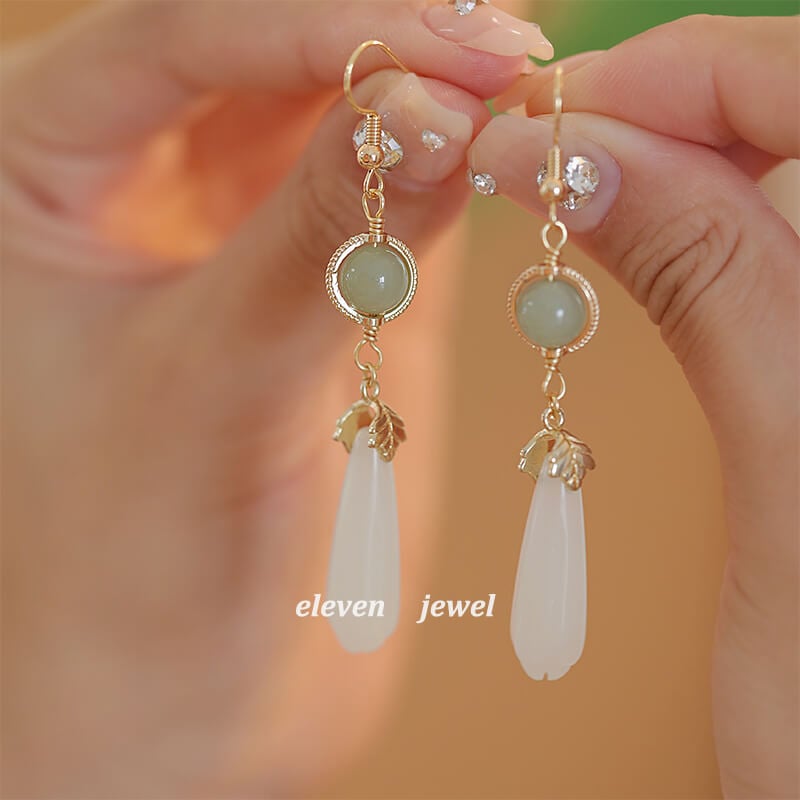 《Tinglan》 new Chinese style Hetian jade water drop ancient style earrings