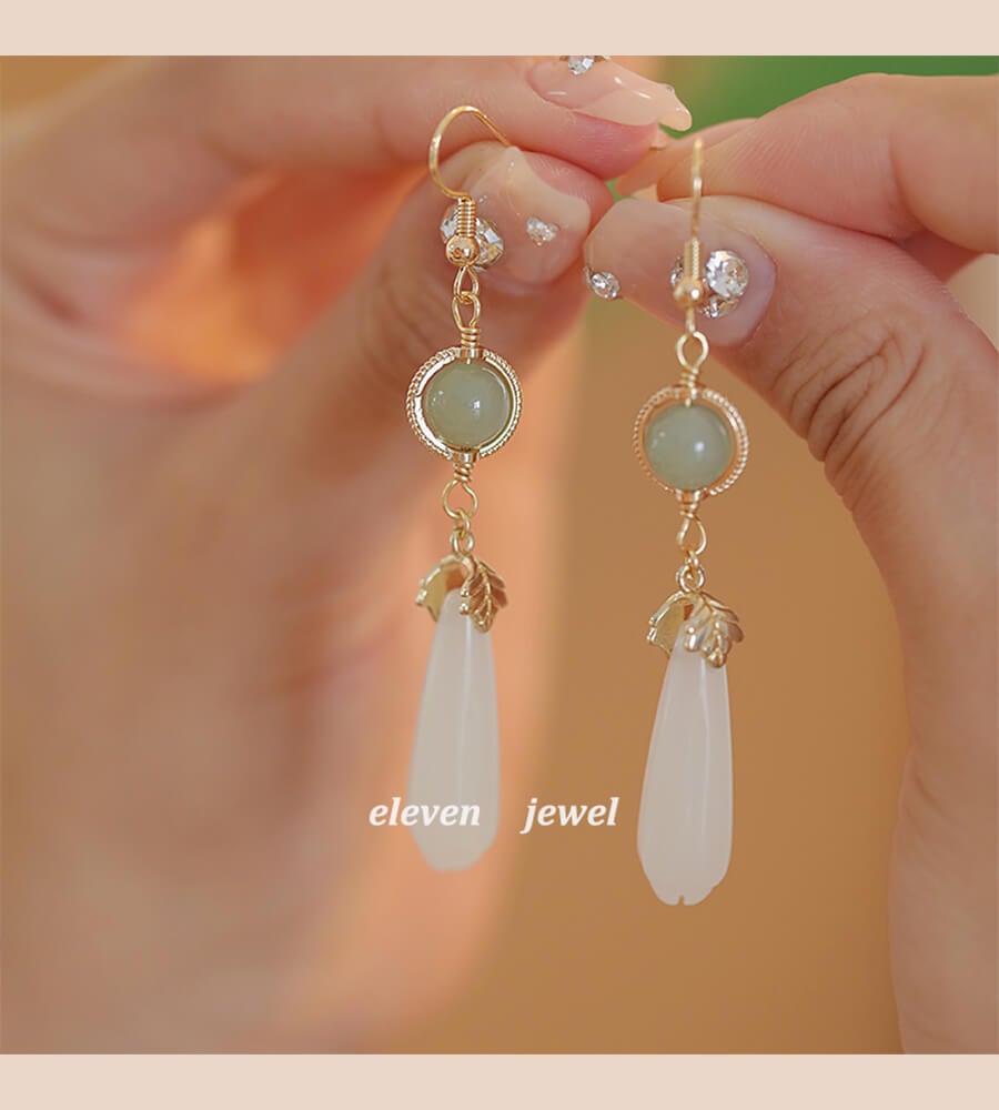 《Tinglan》 new Chinese style Hetian jade water drop ancient style earrings