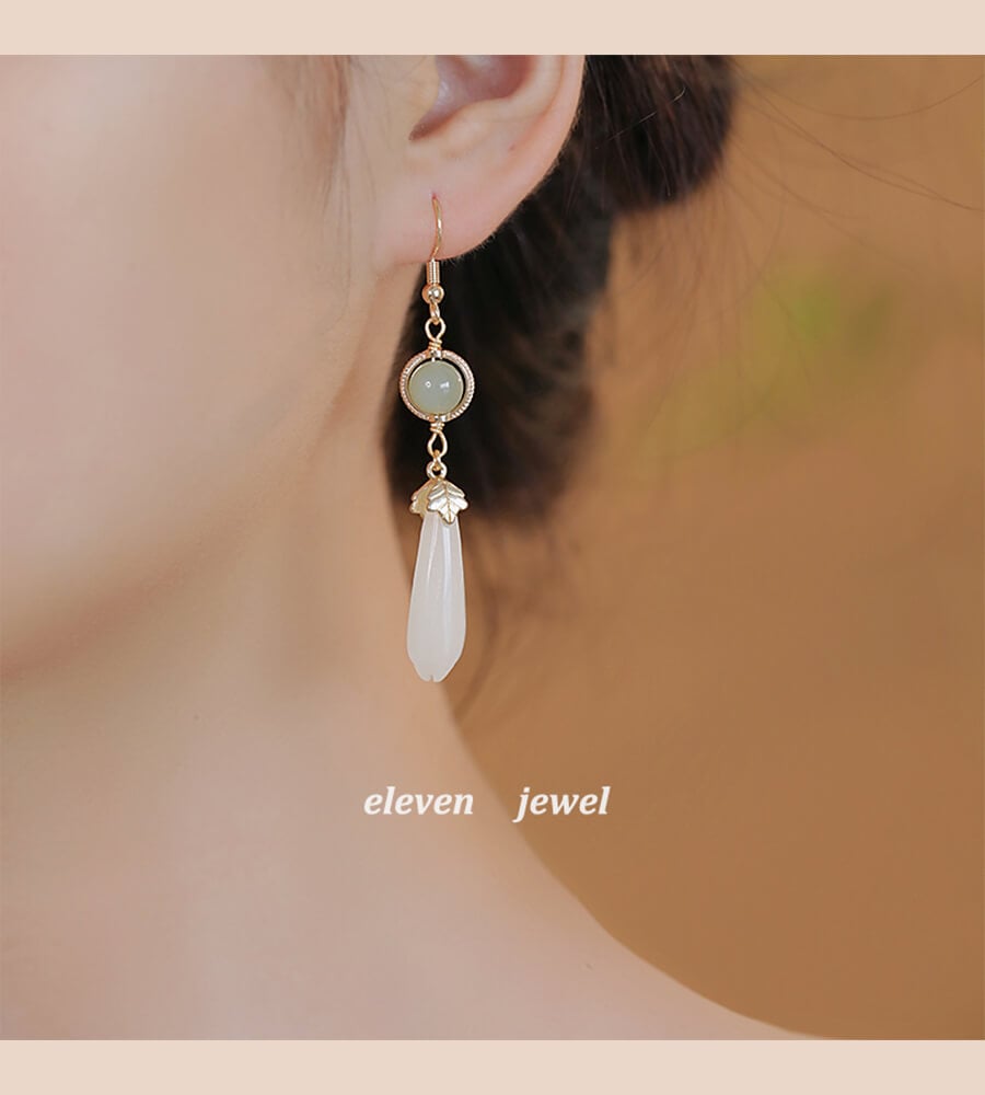 《Tinglan》 new Chinese style Hetian jade water drop ancient style earrings