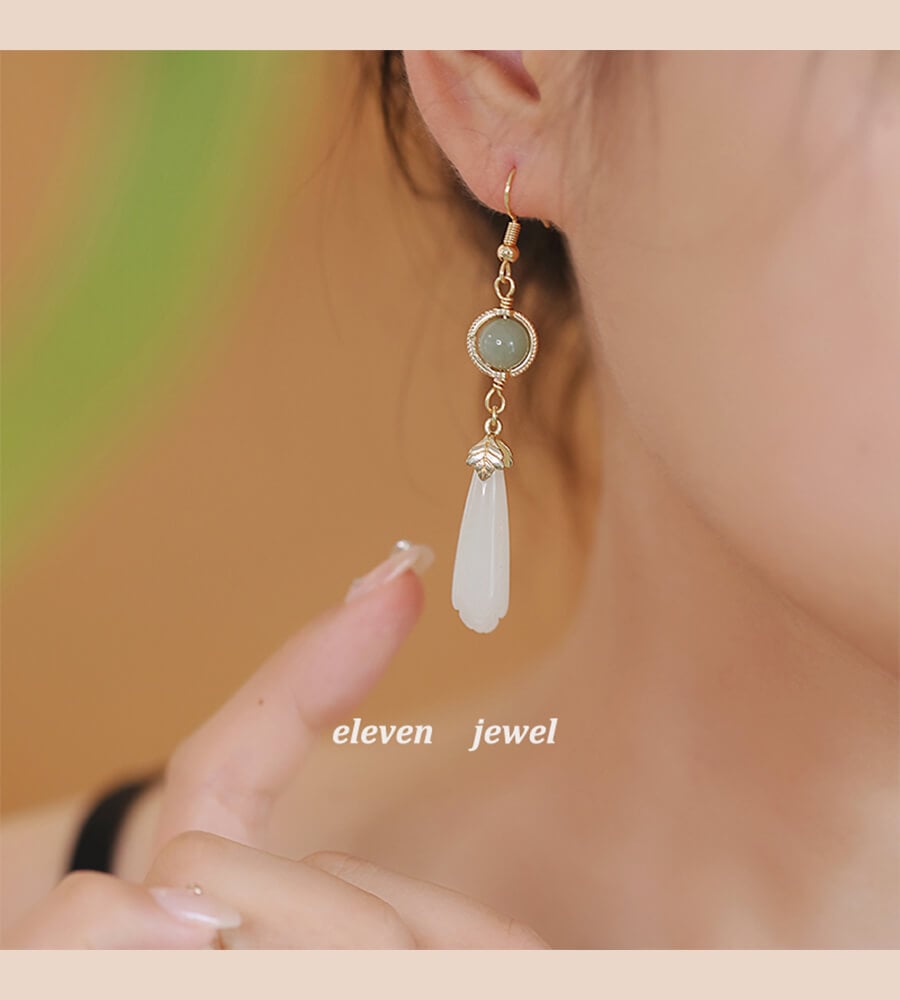 《Tinglan》 new Chinese style Hetian jade water drop ancient style earrings