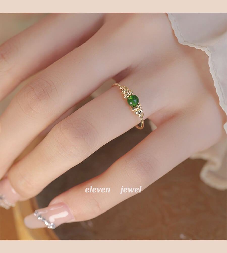 《Spring Letter》 Natural Chrysoprase Transfer Bead Ring