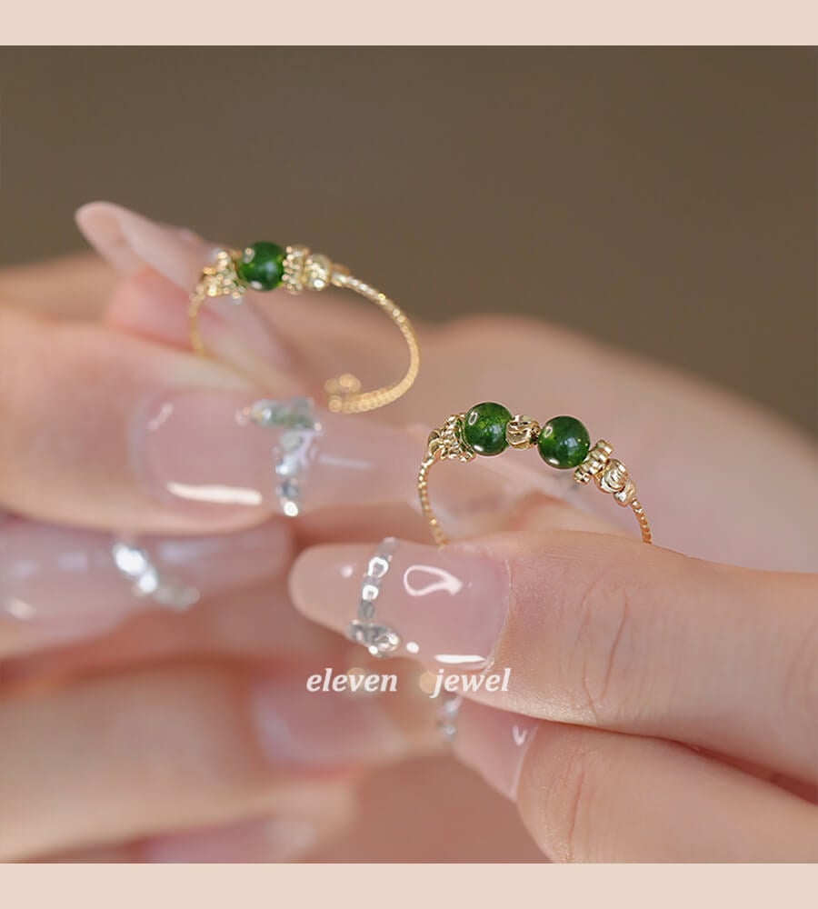 《Spring Letter》 Natural Chrysoprase Transfer Bead Ring