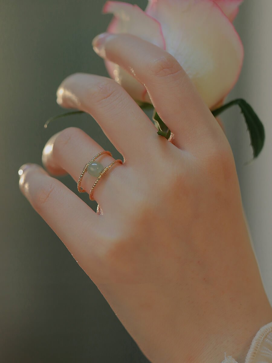 《Qinglu Evening Star》 Hetian Jade Ring Retro Pearl Ring