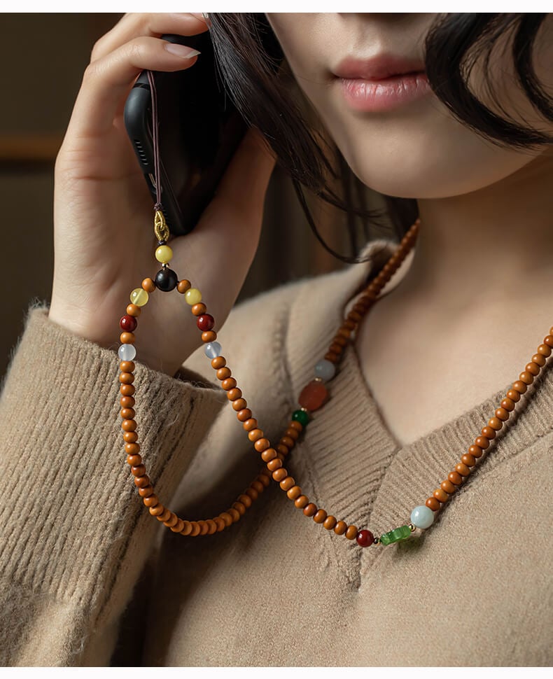 Listen to the rain and enter the load ~ Olive stone lotus hanging neck long mobile phone chain