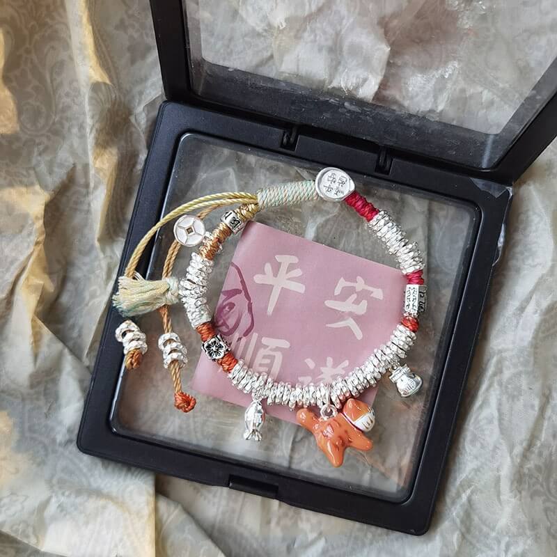 《Lucky Cat》 999 sterling silver lucky bag woven bracelet