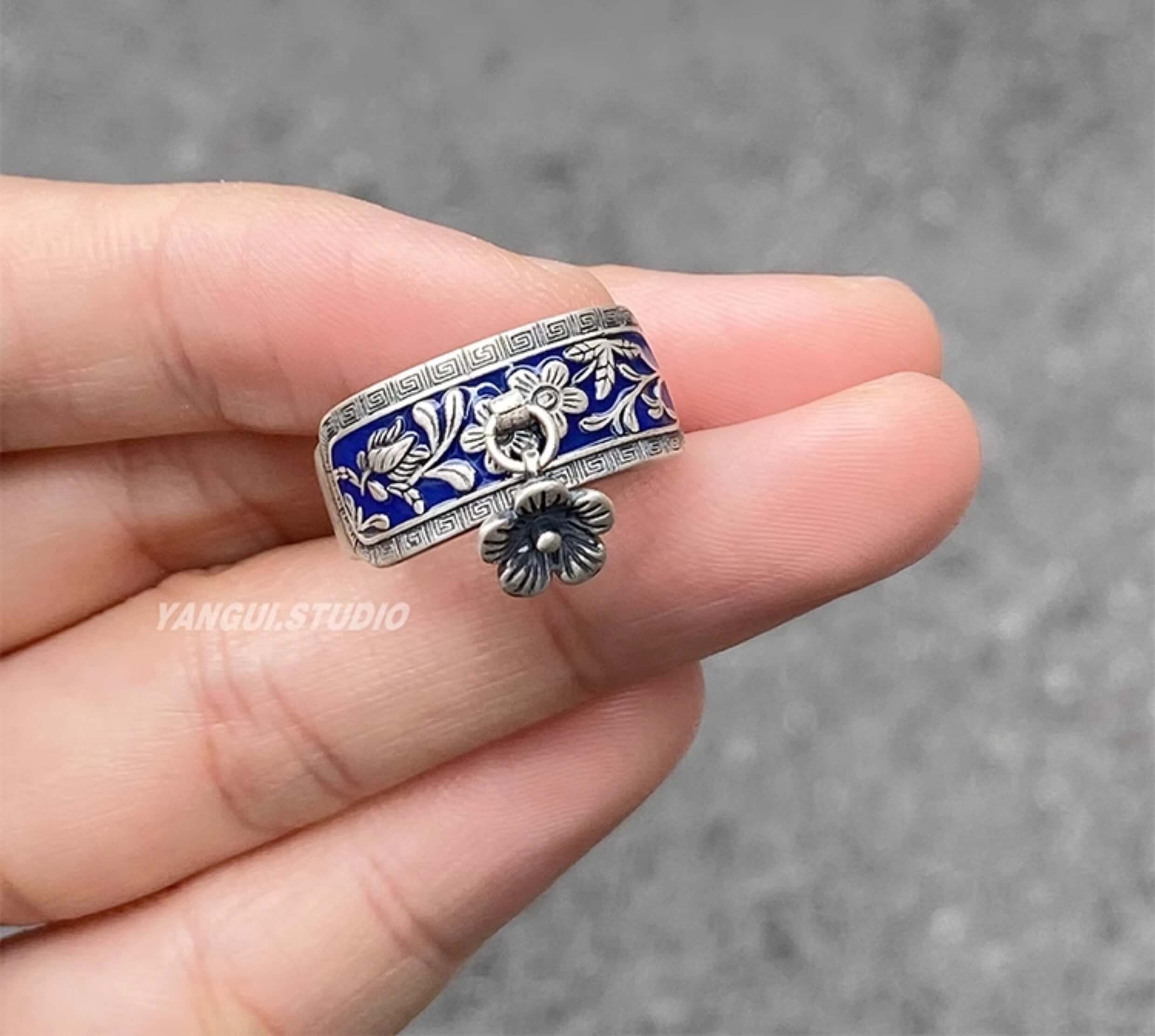 《Ten Miles of Peach Blossom》 999 Silver New Chinese Style Niche Design Ring