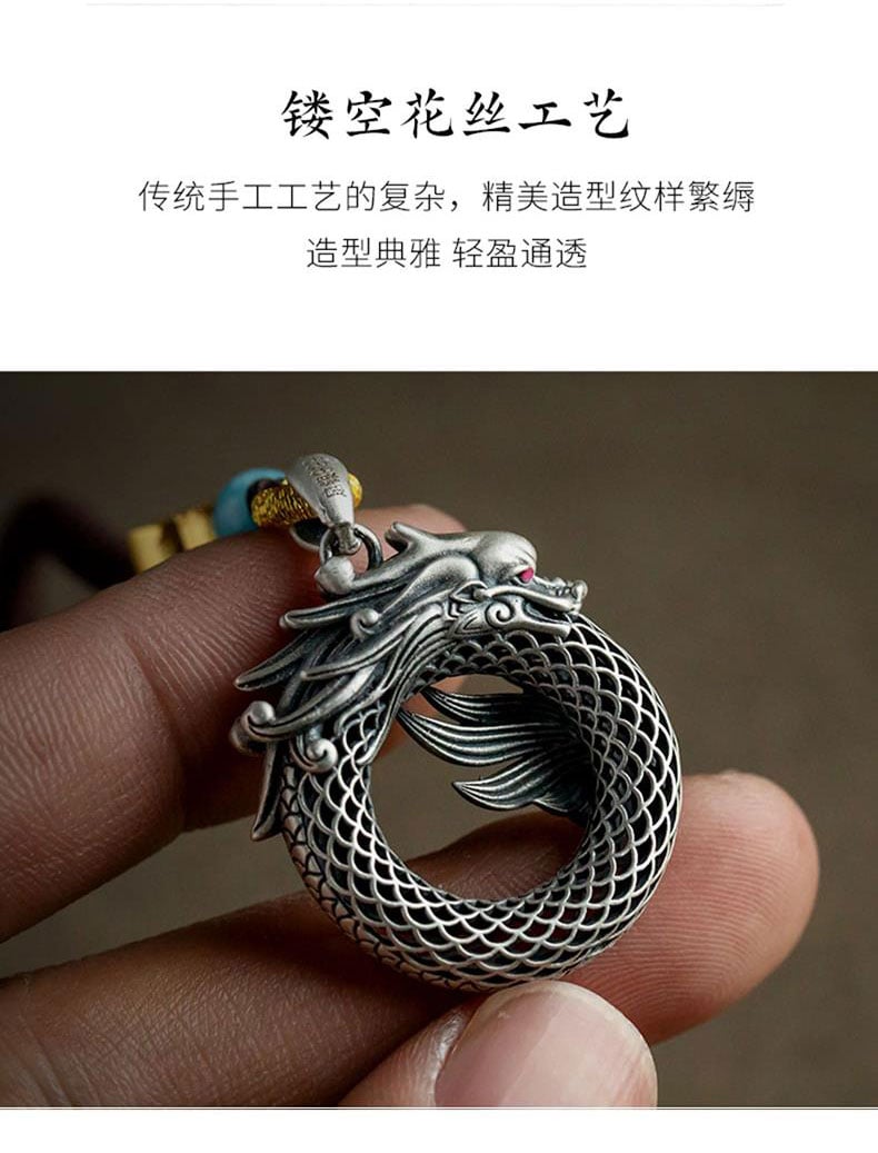 Xianglong~999 sterling silver Year of the Dragon peace keychain