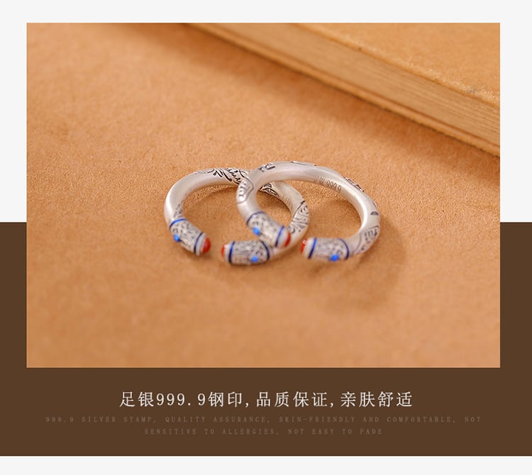 《Happiness》 999 silver national trend retro Tang grass pattern coin happiness ring