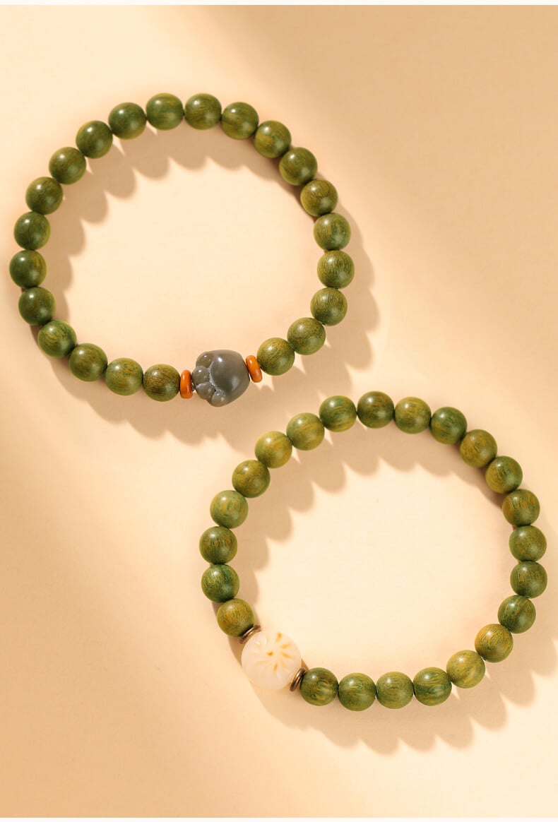 《Peace Accompanying》 Green Sandalwood Bodhi Bead Bracelet