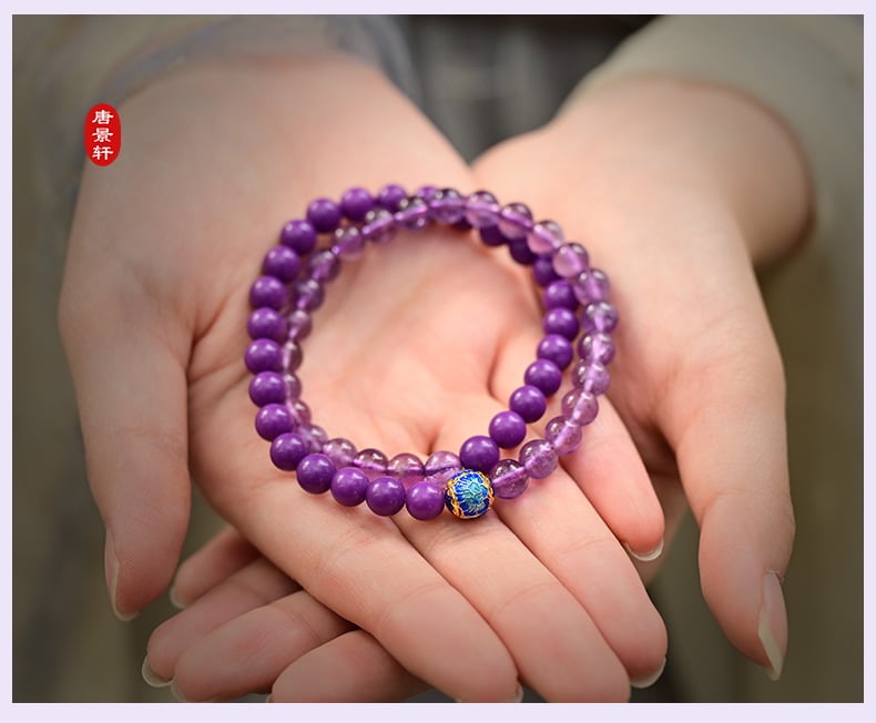 《Nianqiu》 natural amethyst purple mica double circle bracelet