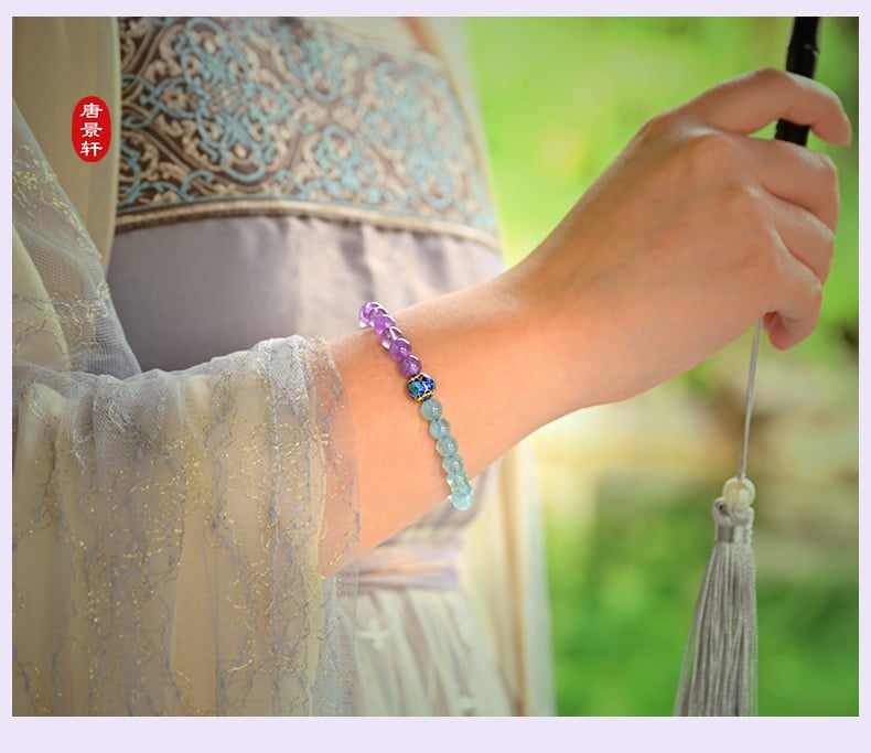 《Nianqiu》 natural amethyst purple mica double circle bracelet