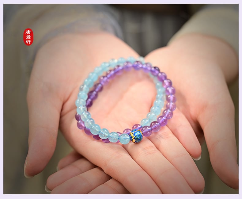 《Nianqiu》 natural amethyst purple mica double circle bracelet