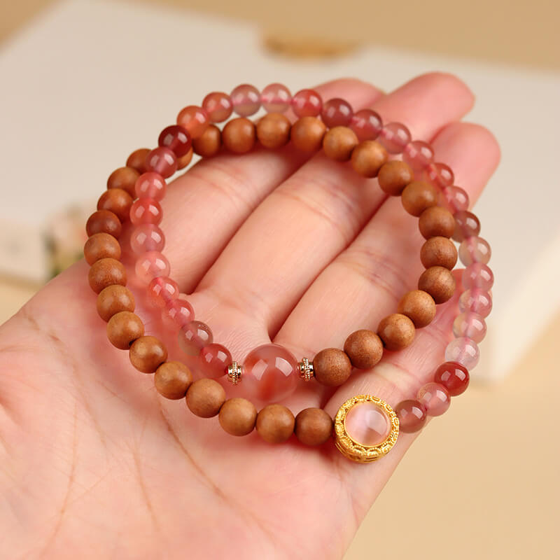 《Bing Piao Nan Hong》 Sandalwood Double Circle Bracelet Chinese Buddhist Bead Bracelet