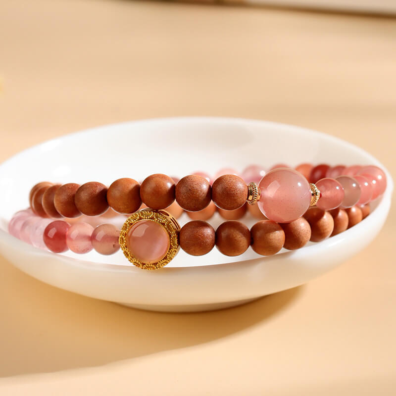 《Bing Piao Nan Hong》 Sandalwood Double Circle Bracelet Chinese Buddhist Bead Bracelet