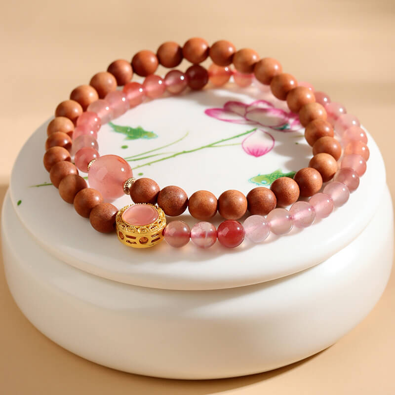 《Bing Piao Nan Hong》 Sandalwood Double Circle Bracelet Chinese Buddhist Bead Bracelet