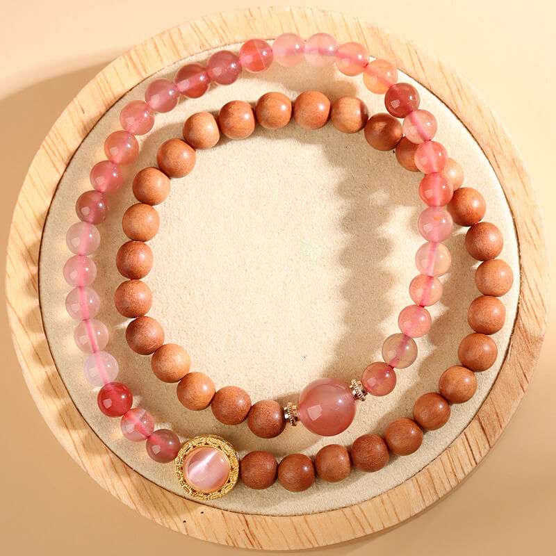 《Bing Piao Nan Hong》 Sandalwood Double Circle Bracelet Chinese Buddhist Bead Bracelet