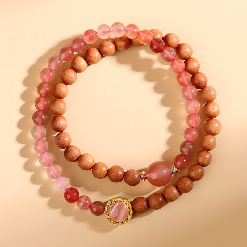 《Bing Piao Nan Hong》 Sandalwood Double Circle Bracelet Chinese Buddhist Bead Bracelet