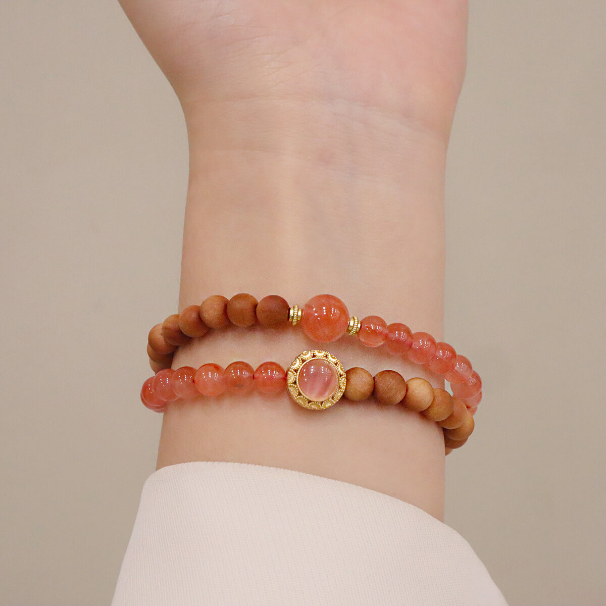 《Bing Piao Nan Hong》 Sandalwood Double Circle Bracelet Chinese Buddhist Bead Bracelet