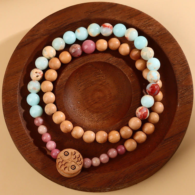 《Pisces Back Cloud》 Shoushan Stone Mountain Sandalwood New Chinese Style Double Circle Bracelet