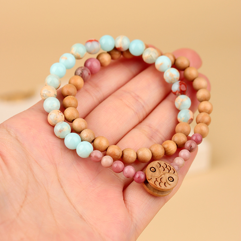 《Pisces Back Cloud》 Shoushan Stone Mountain Sandalwood New Chinese Style Double Circle Bracelet