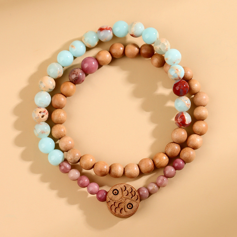 《Pisces Back Cloud》 Shoushan Stone Mountain Sandalwood New Chinese Style Double Circle Bracelet