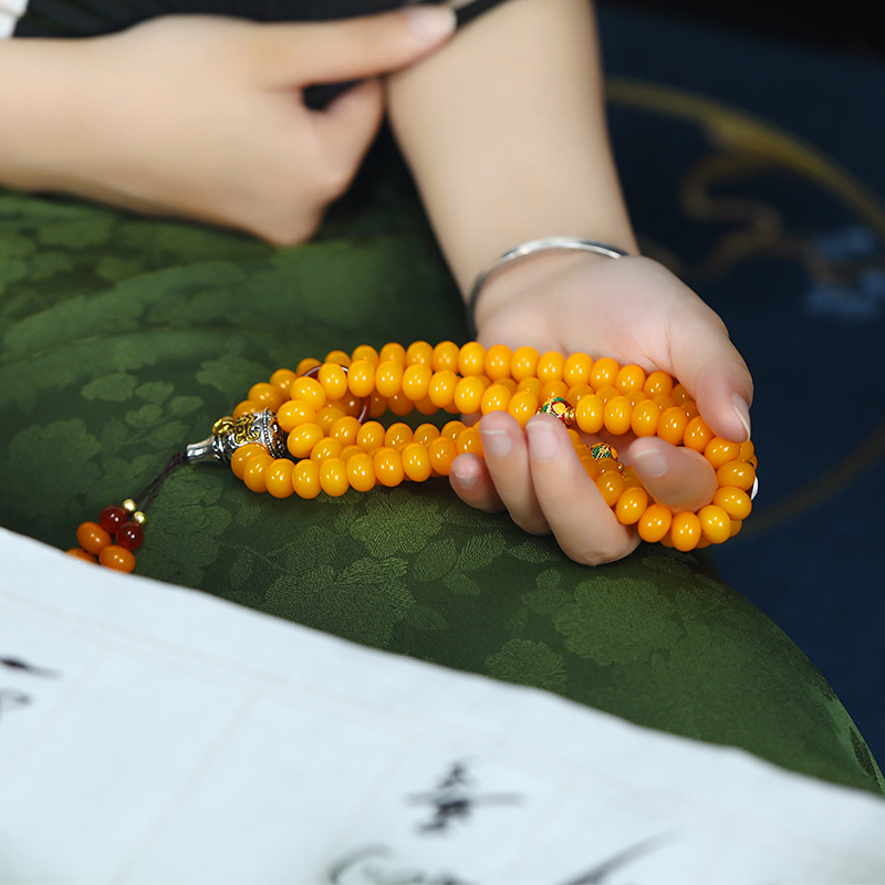 Chicken fat yellow bodhi multi-lap running ring style 108 beads handheld