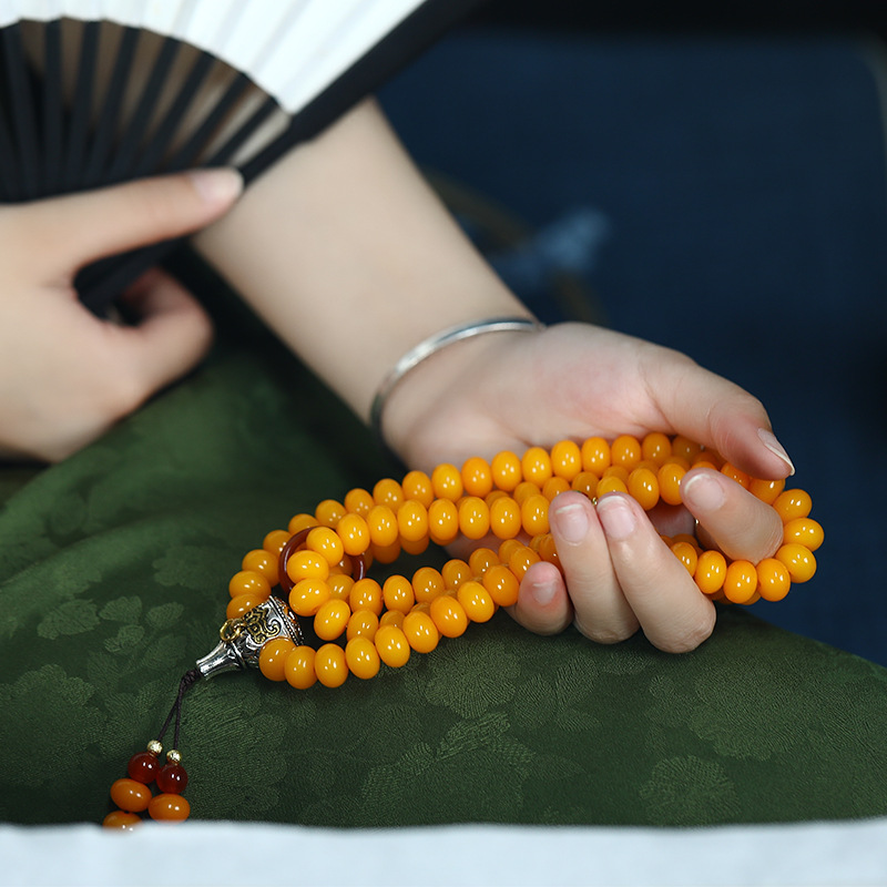 Chicken fat yellow bodhi multi-lap running ring style 108 beads handheld