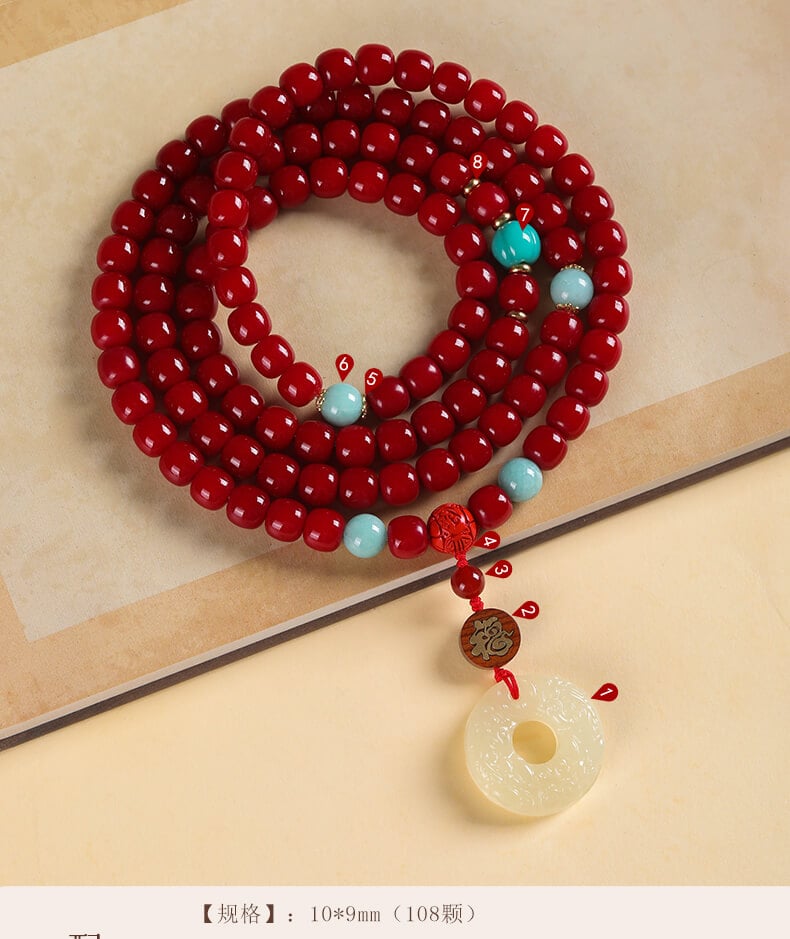 Red stove light snow ~ 108 Bodhi root bucket beads bracelet hand-held