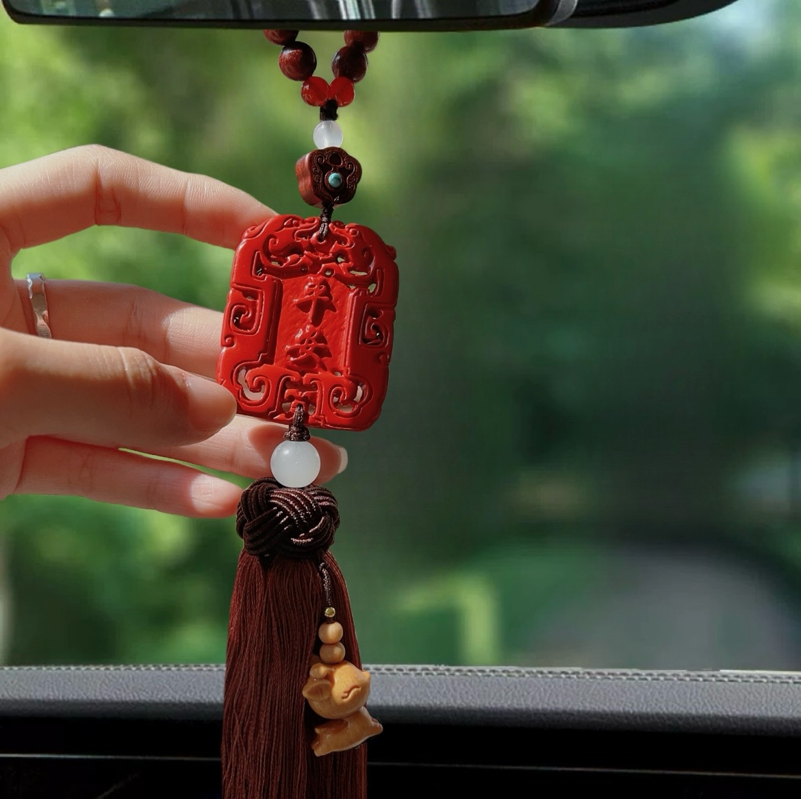 Safe entry and exit ~ red sand car rearview mirror pendant